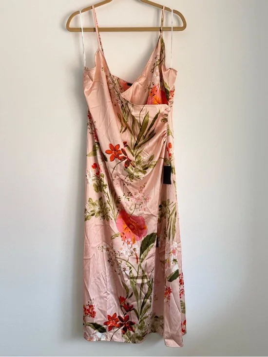 NWT Lulus Remarkable Entrance Pink Floral Print Satin Midi Dress Size XL - Picture 5 of 9